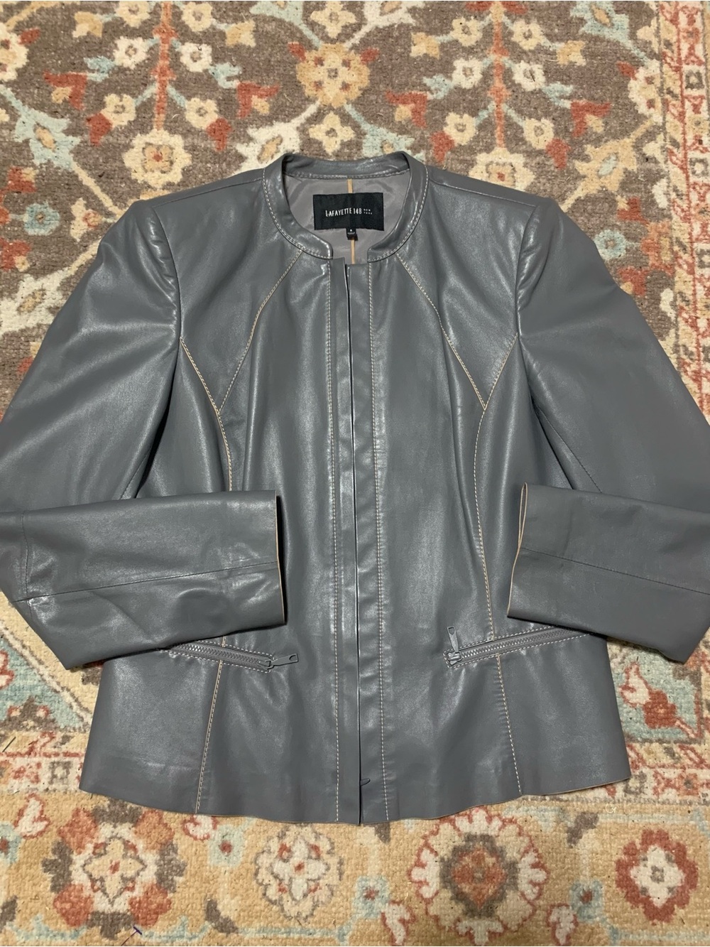 Lafayette 148 Butter Soft 100% Gray Leather Jacket size 8 - Picture 10 of 12